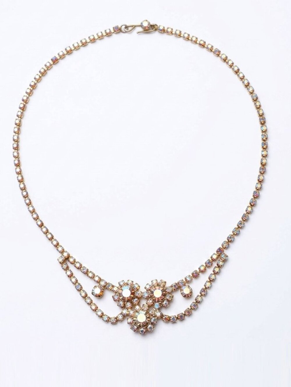 Jay Kel Vintage Aurora Borealis AB Rhinestone Choker Necklace Gold Tone Classic